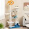66" Tall Blue Plush Cat Tree Tower with Sisal Posts and Hammock Condo, Perch for Indoor Cats